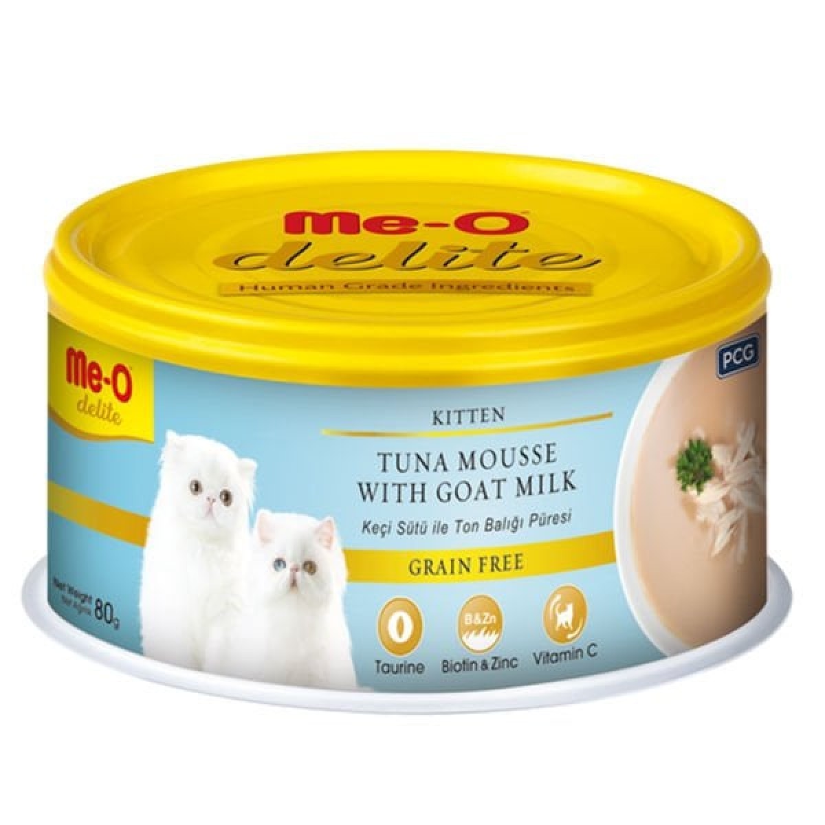 Meo Delite Tahılsız Keçi Sütlü ve Ton Balıklı Yavru Konserve Kedi Maması 80 Gr