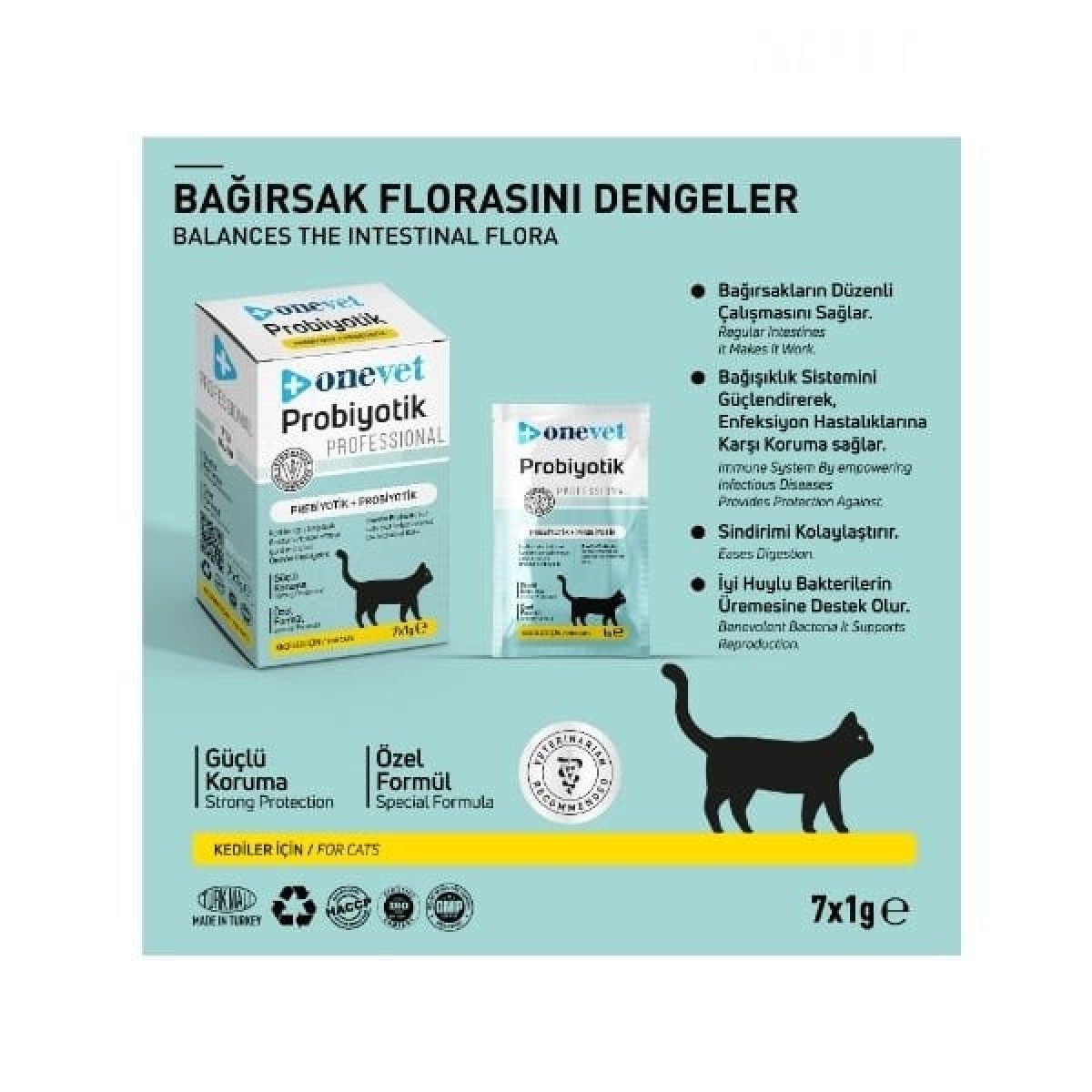 OneVet Sindirim ve Bağışıklık Güçlendirici Kediler için Probiyotik Saşe 1 Gr 7 Adet