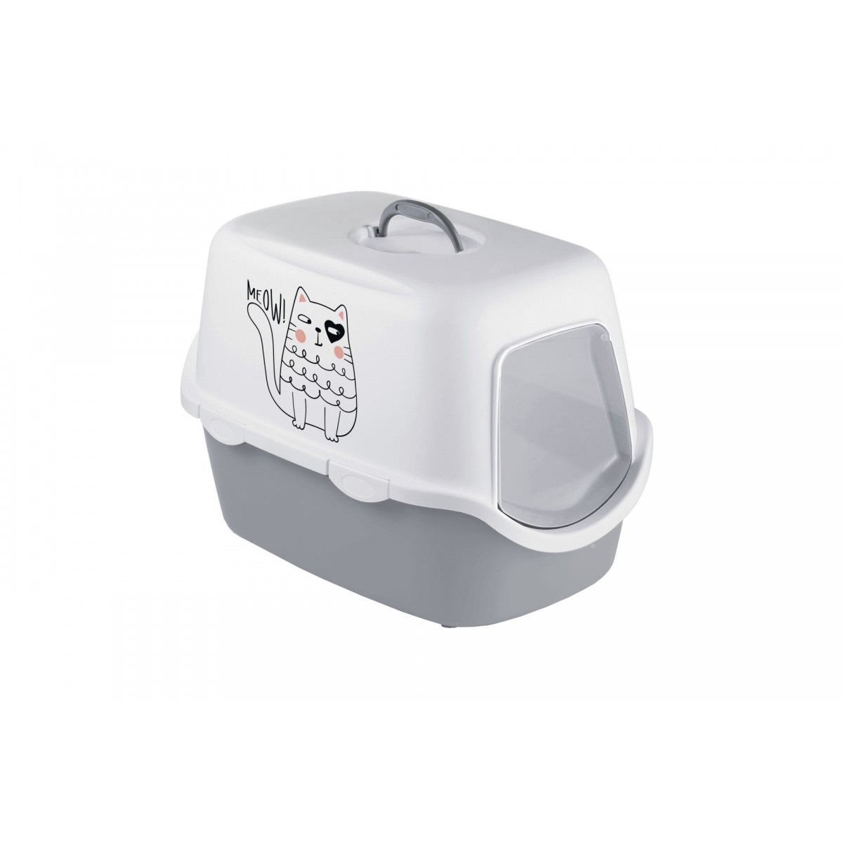 Stefanplast Cathy Griffe Kedi Desenli Kapalı Kedi Tuvaleti Beyaz/Gri 56x40x40 Cm